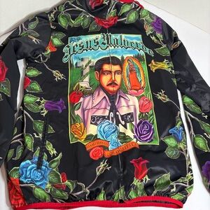 Asali Jean Co Malverde Windbreaker Black Roses Medium NWT